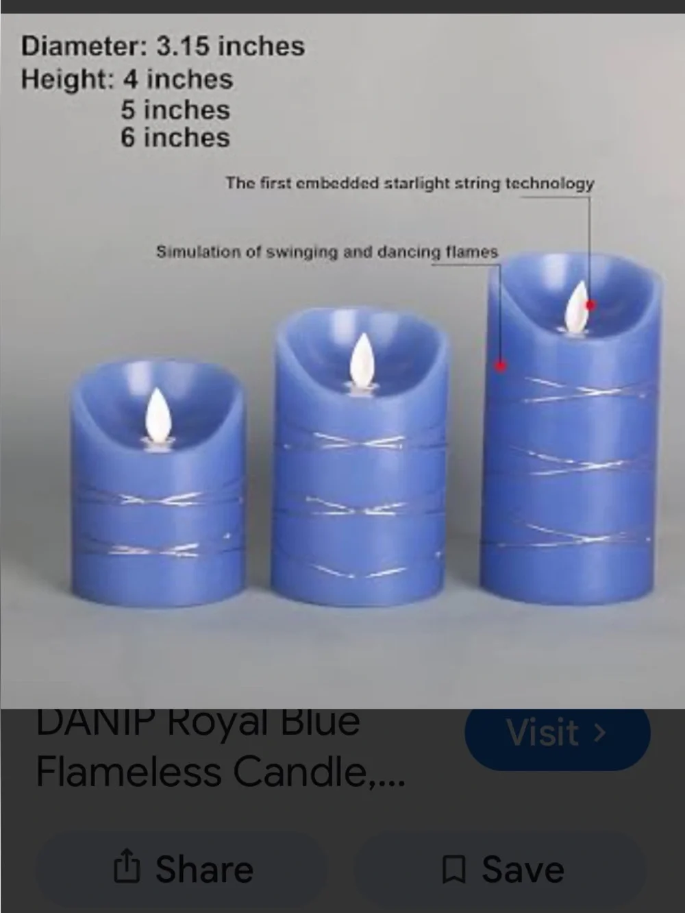 Set of 3 flameless LED candles with a moving wick flame effect.